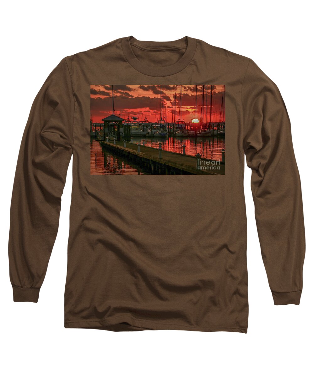 Marina Long Sleeve T-Shirt featuring the photograph Orange Marina Sunrise by Tom Claud