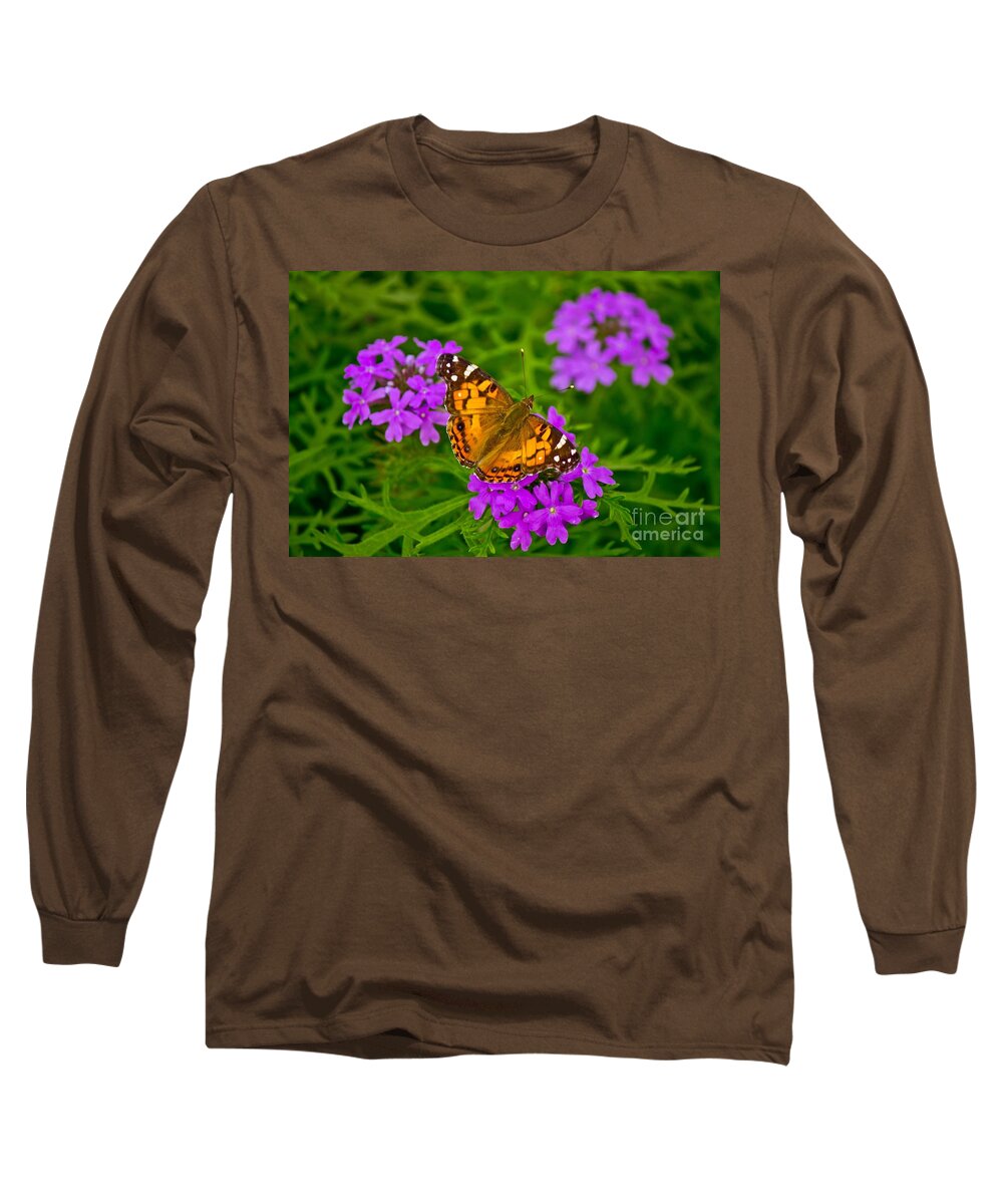 Michael Tidwell Photography Long Sleeve T-Shirt featuring the photograph Painted Lady on Purple Verbena by Michael Tidwell