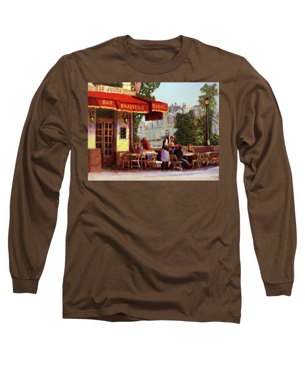Outdoor Cafe Long Sleeve T-Shirt featuring the painting Pomme Frites by David Zimmerman