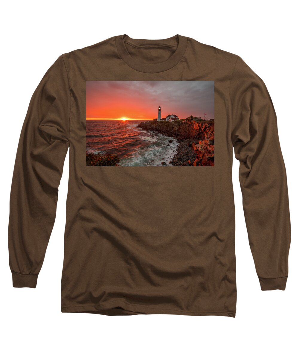 Maine Long Sleeve T-Shirt featuring the photograph Portland Head Sunrise by Rob Davies
