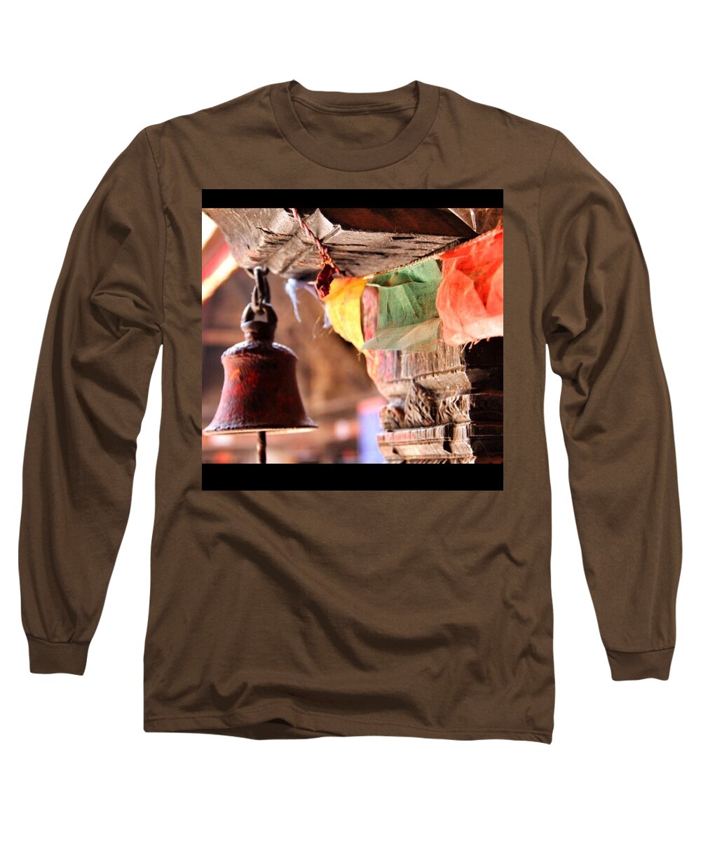 Hkellex13 Long Sleeve T-Shirt featuring the photograph Prayer Flags And Bell At A Tiny Temple by Lorelle Phoenix