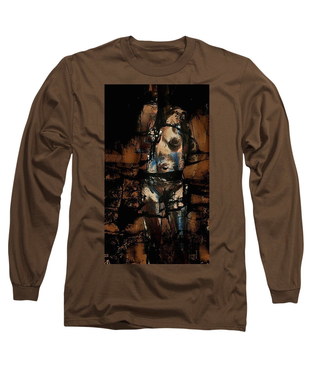 Abstract Long Sleeve T-Shirt featuring the painting Pressure Cracked by Jim Vance