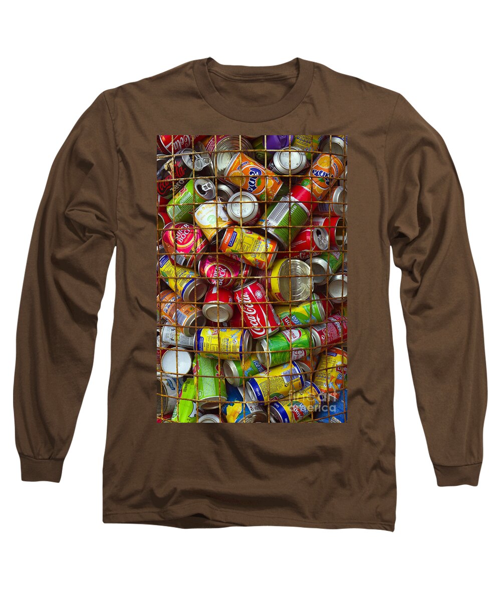 Abstract Long Sleeve T-Shirt featuring the photograph Recycling cans by Carlos Caetano