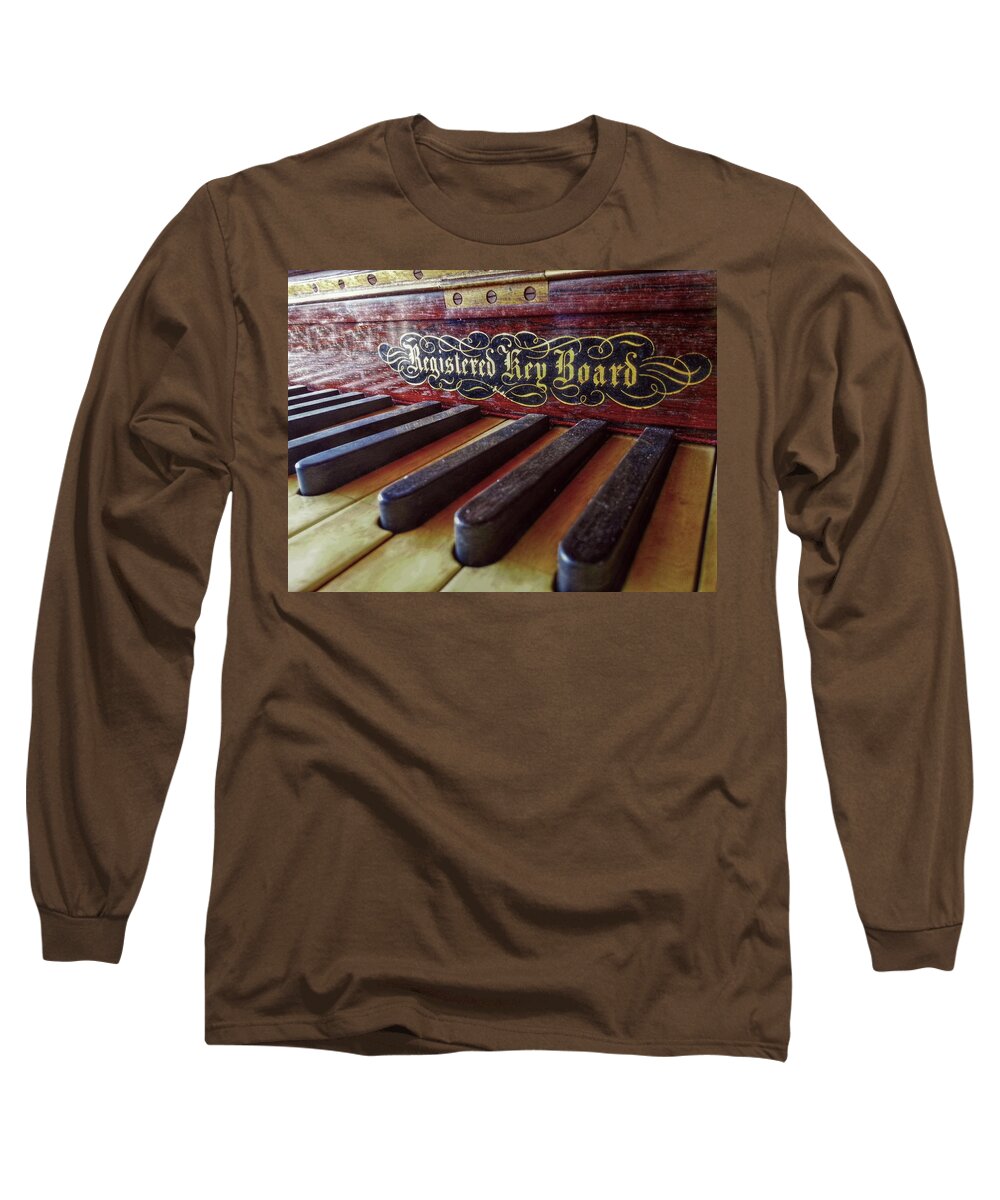 Old Piano Long Sleeve T-Shirt featuring the photograph Registered Key Board by Linda Unger