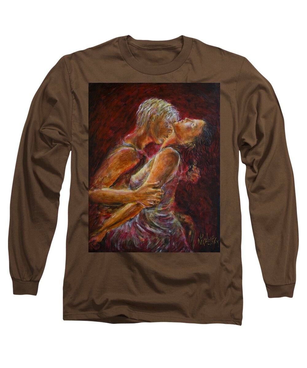 Lovers Long Sleeve T-Shirt featuring the painting Romance in Red Lovers by Nik Helbig