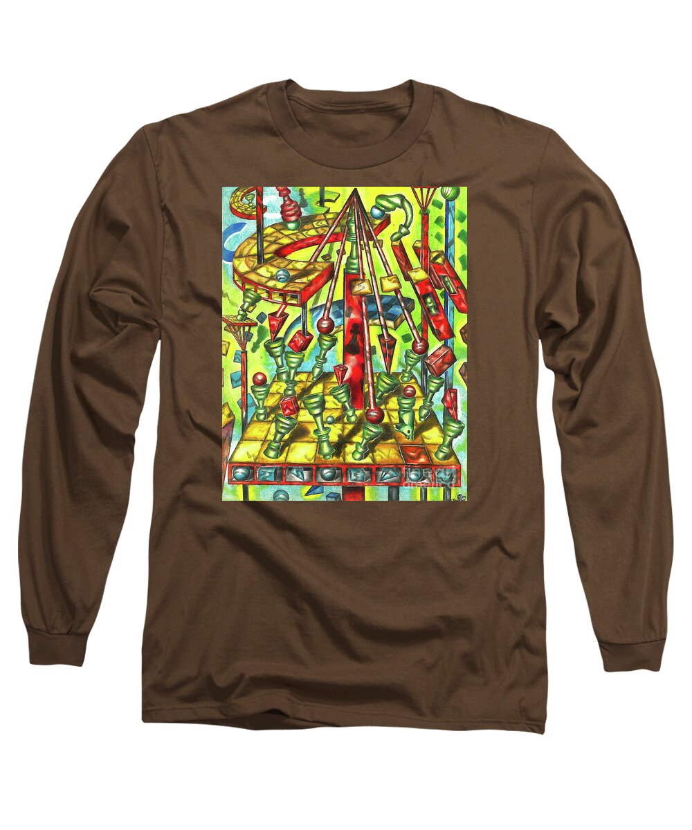 Chess Long Sleeve T-Shirt featuring the drawing Science of Chess by Justin Jenkins