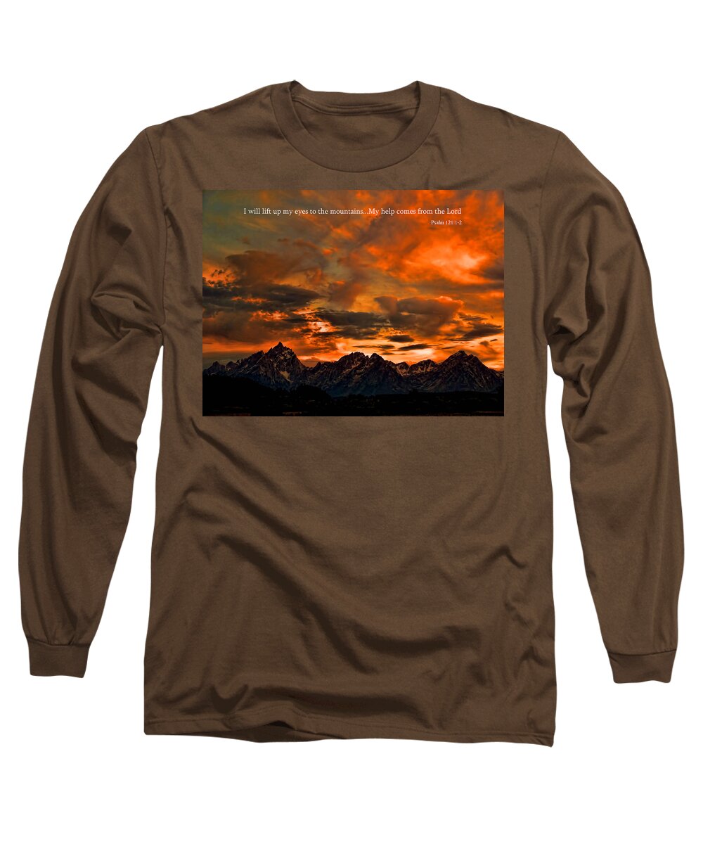 Scripture And Picture Psalm 121:1and2 Long Sleeve T-Shirt featuring the photograph Scripture and Picture Psalm 121 1 2 by Ken Smith