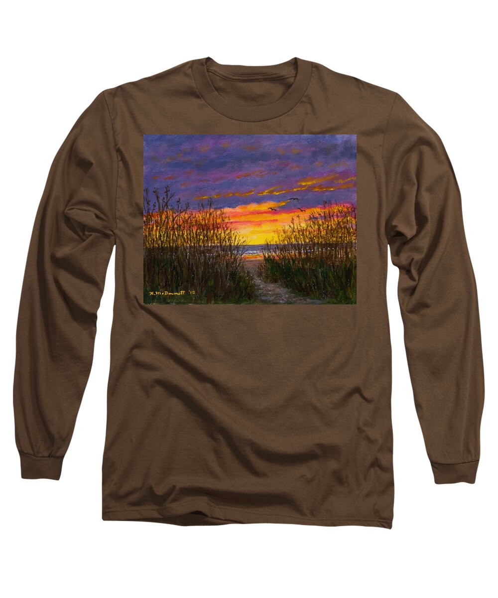 Sunrise Long Sleeve T-Shirt featuring the painting Sea Oat Sunrise # 2 by Kathleen McDermott