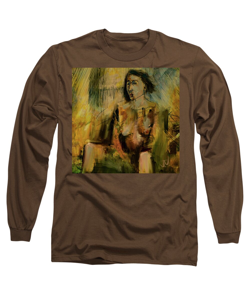 Nude Long Sleeve T-Shirt featuring the digital art Seated Nude - 21July2017 by Jim Vance