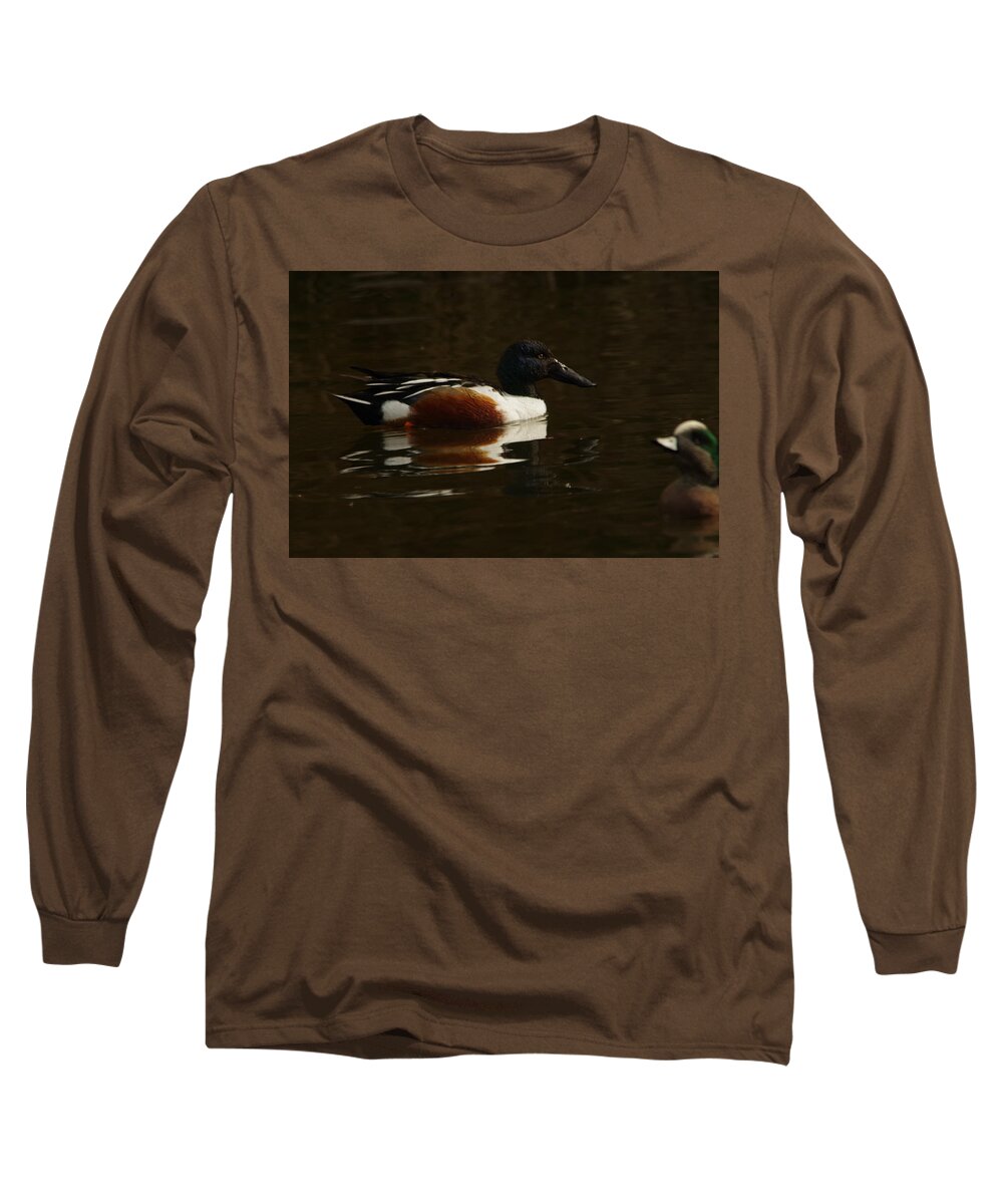Birds Long Sleeve T-Shirt featuring the photograph Shovel tail and a wigeon by Jeff Swan