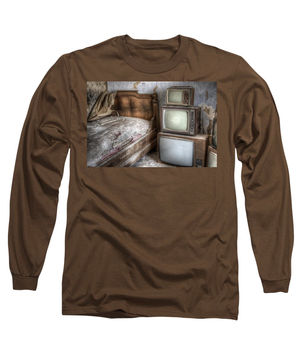 Urbex Long Sleeve T-Shirt featuring the digital art Sleep TV's by Nathan Wright