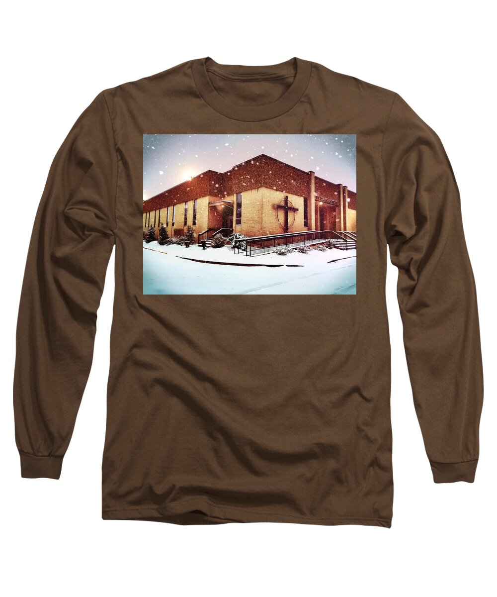 Church Long Sleeve T-Shirt featuring the photograph St. Isaac Jogues in the Snow by Chris Montcalmo