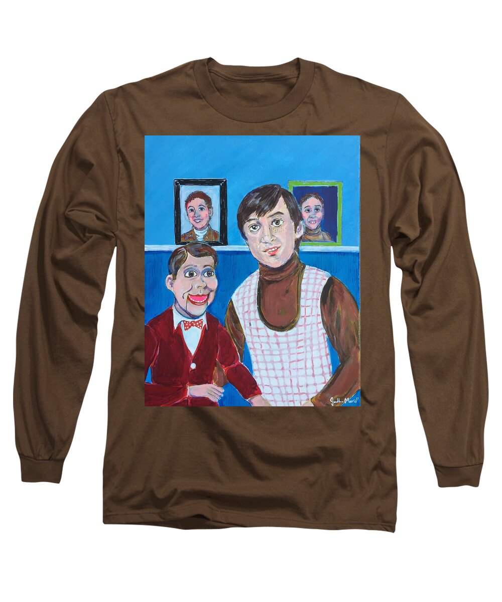 Ventriloquist Dummy Jerry Mahoney Paul Winchell 1950's 1970's Turtleneck Stevie Small Ventriloquism Creepy School Pictures Long Sleeve T-Shirt featuring the painting Stevie and Jerry by Jonathan Morrill