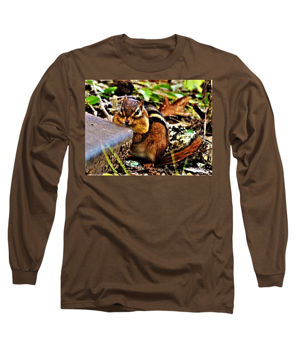 Chipmunk Long Sleeve T-Shirt featuring the photograph Storing for Winter by Chuck Brown