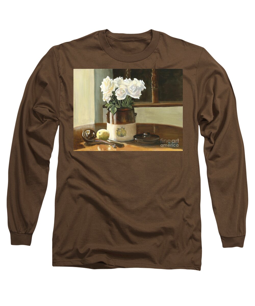 Still Life Long Sleeve T-Shirt featuring the painting Sunday Morning and Roses - Study by Marlene Book