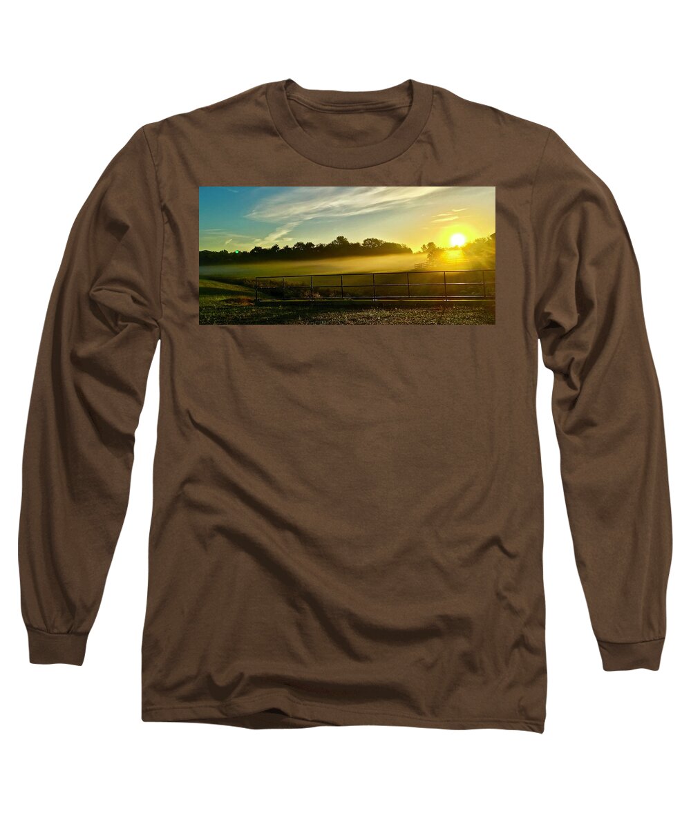Sunrise Long Sleeve T-Shirt featuring the photograph Sunny Misty Moment by Shawn M Greener