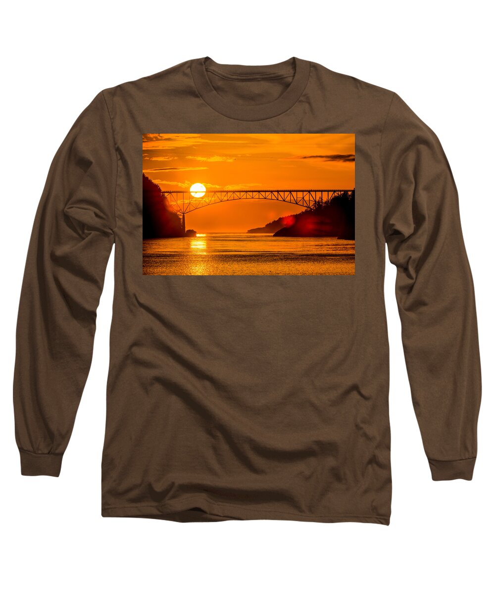 Sunset Long Sleeve T-Shirt featuring the photograph Sunset at Deception Pass Bridge by Hisao Mogi