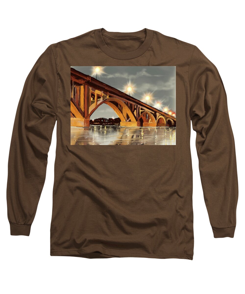 River Long Sleeve T-Shirt featuring the digital art The Bridge on the River by Darren Cannell
