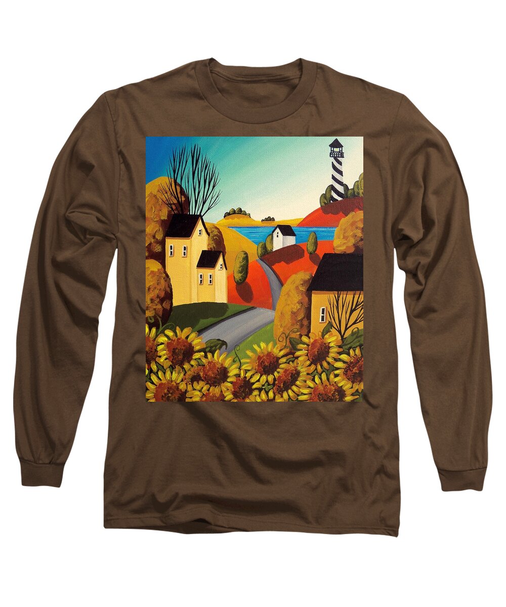 Art Long Sleeve T-Shirt featuring the painting The Cove - lighthouse harbor art by Debbie Criswell