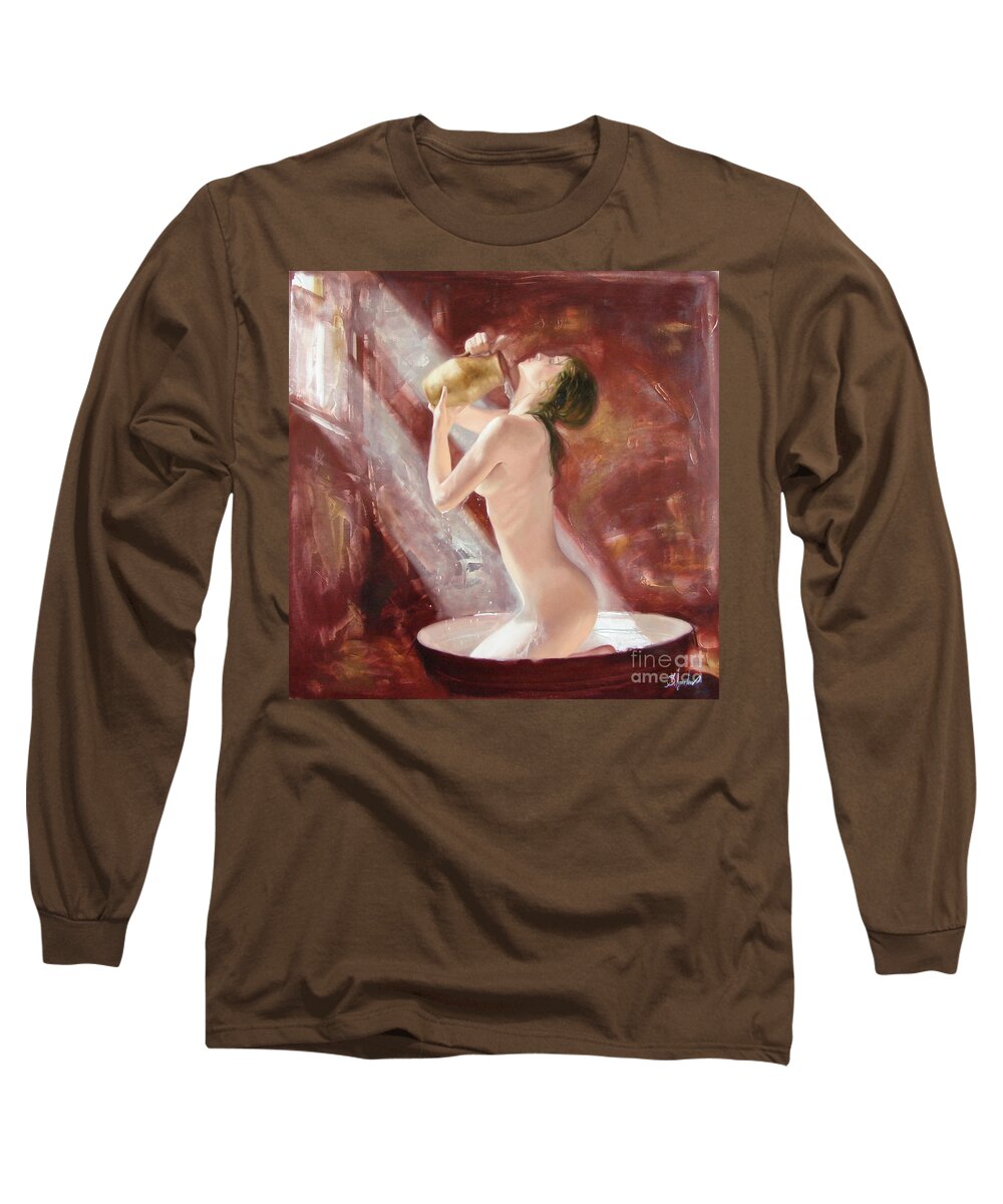 Oil Long Sleeve T-Shirt featuring the painting The freshness by Sergey Ignatenko