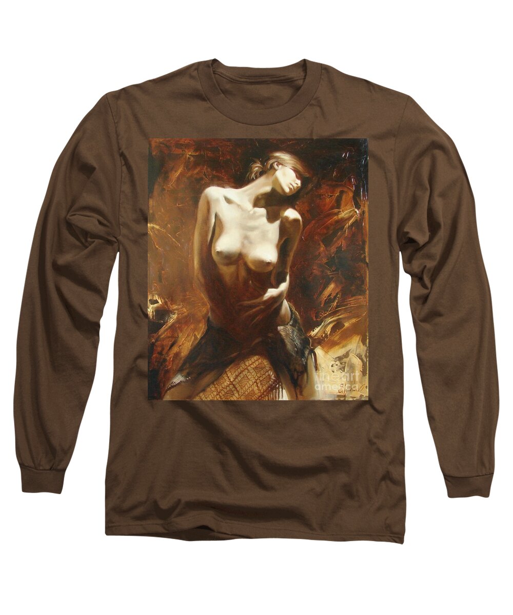 Oil Long Sleeve T-Shirt featuring the painting The incinerating passion by Sergey Ignatenko