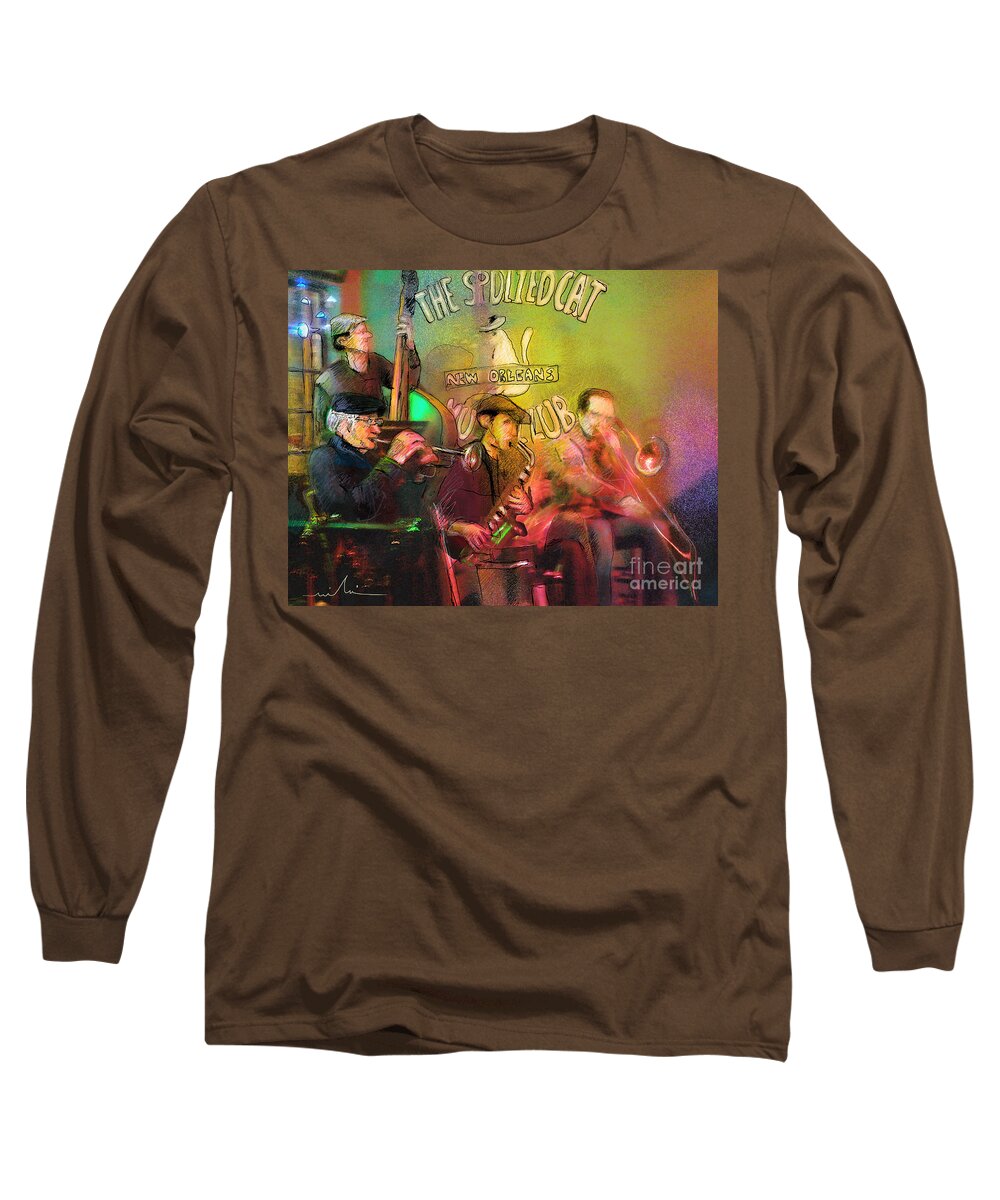 Jazz Long Sleeve T-Shirt featuring the painting The Jazz Vipers in New Orleans 02 by Miki De Goodaboom