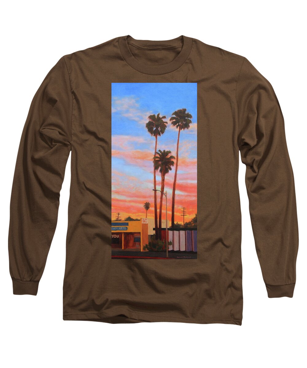 Hollywood Long Sleeve T-Shirt featuring the painting The Three Palms by Andrew Danielsen