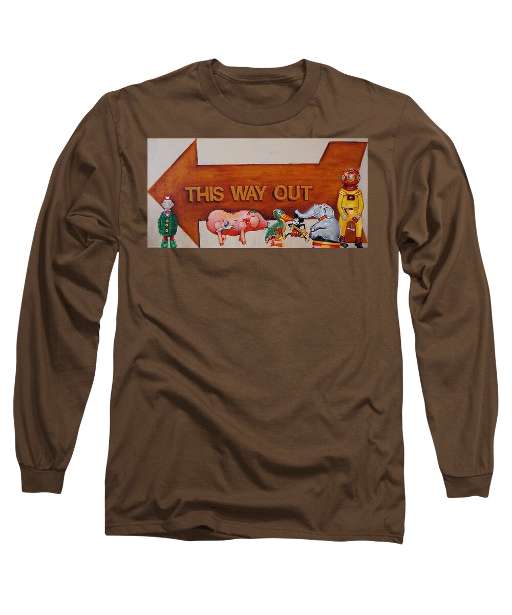 Tin Toys Long Sleeve T-Shirt featuring the painting This Way Out by Jean Cormier