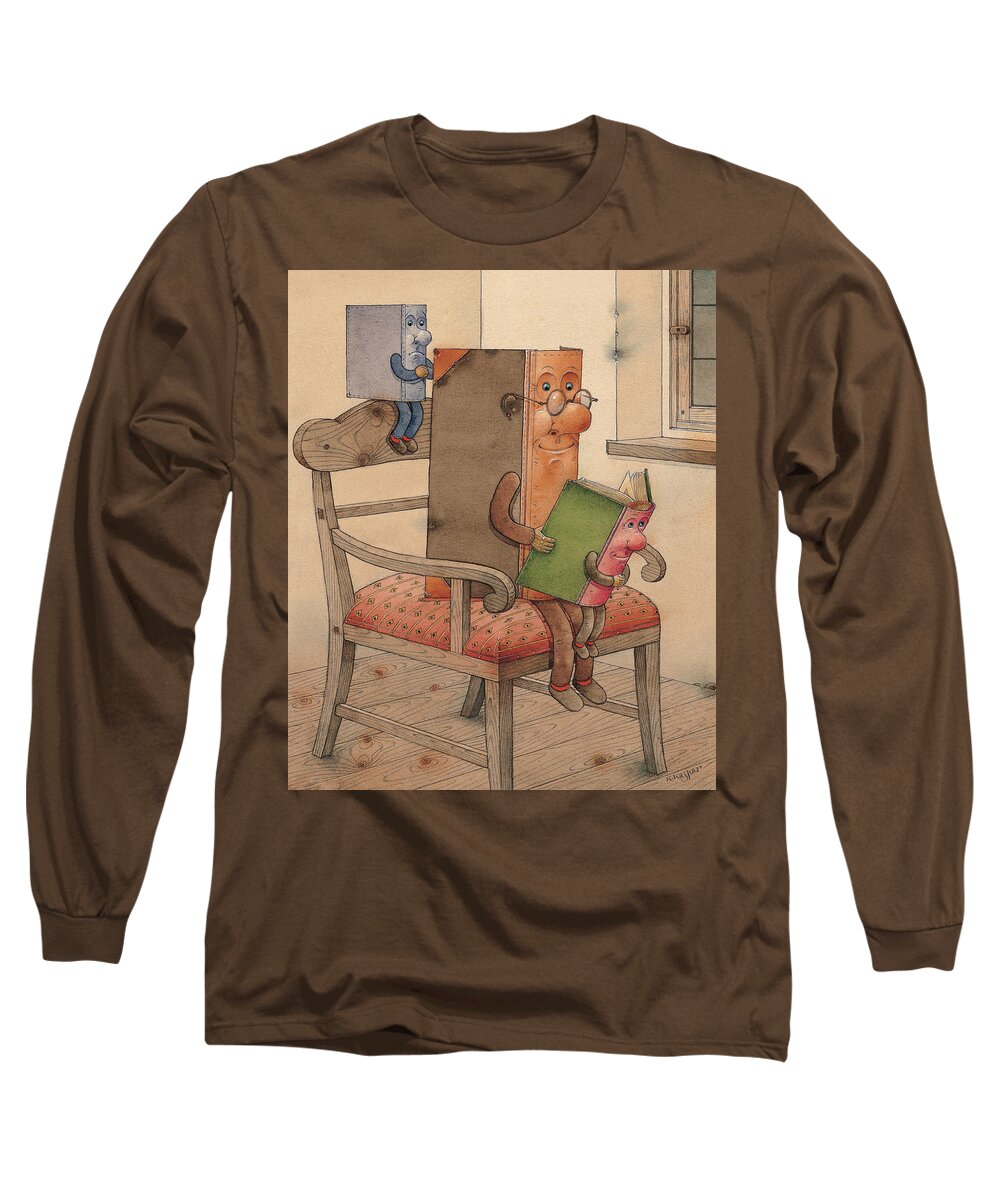 Books Long Sleeve T-Shirt featuring the painting Three Books by Kestutis Kasparavicius