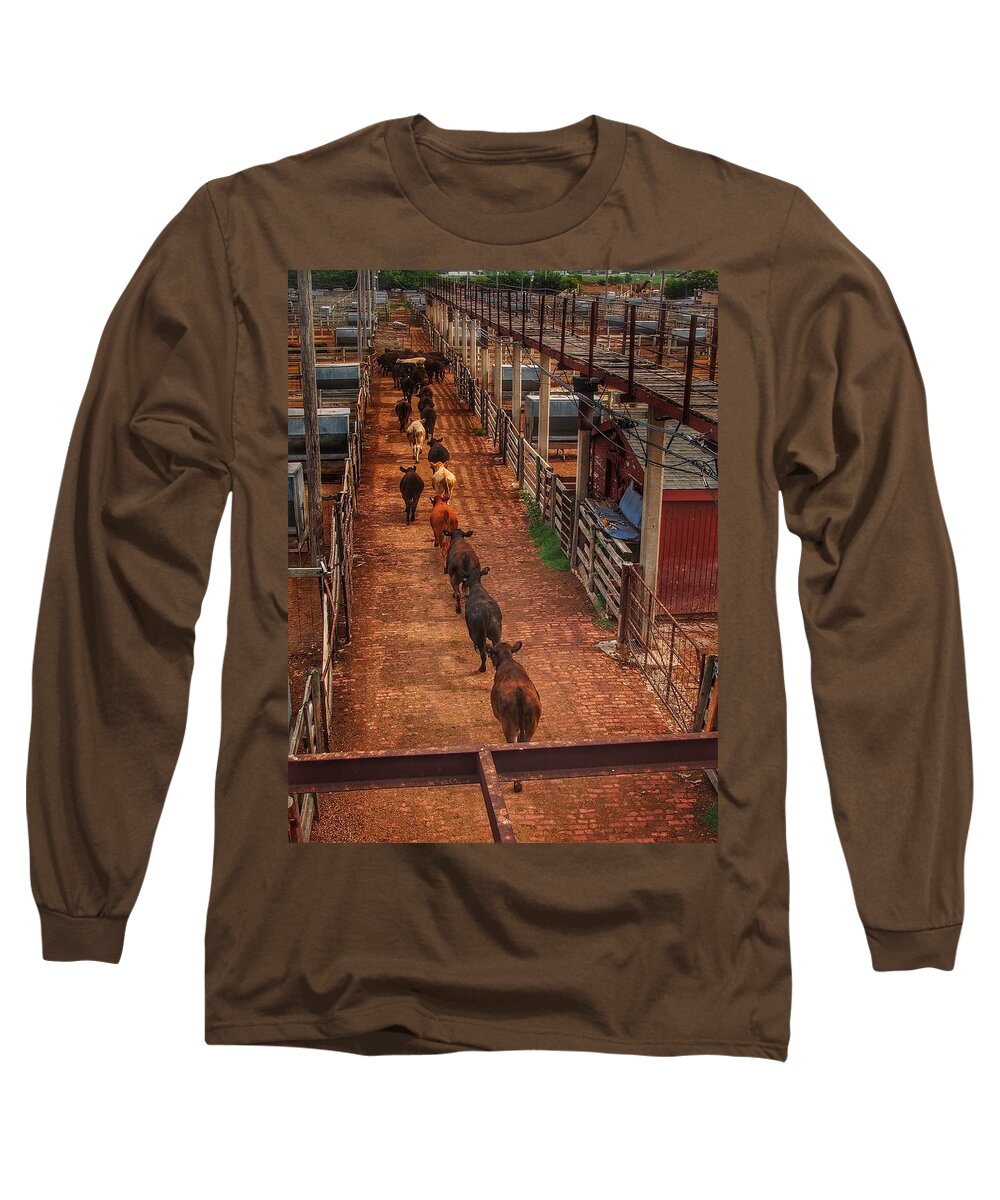 Stockyard Long Sleeve T-Shirt featuring the photograph To the Pens by Buck Buchanan