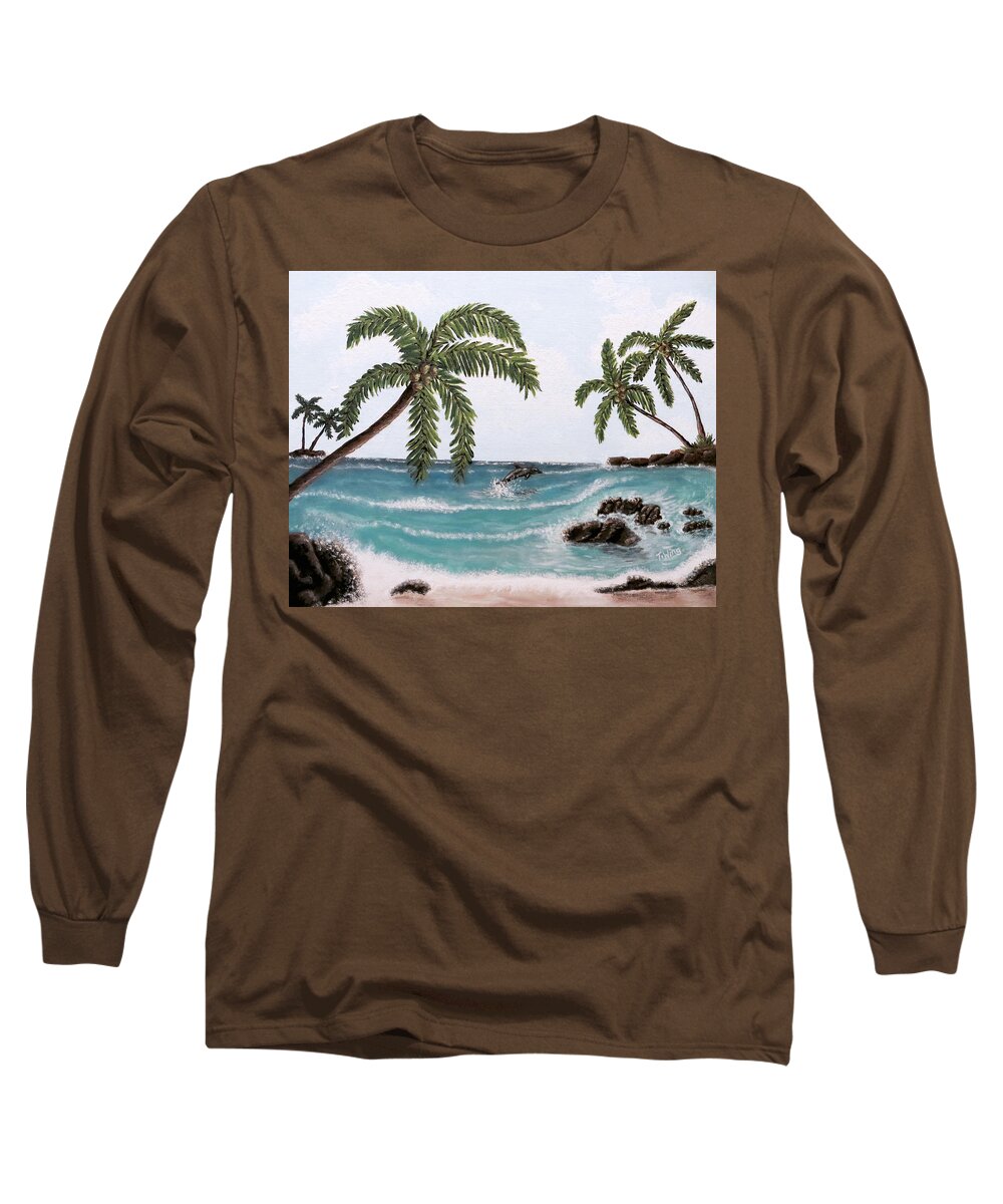 Tropical Long Sleeve T-Shirt featuring the painting Tropical Paradise by Teresa Wing
