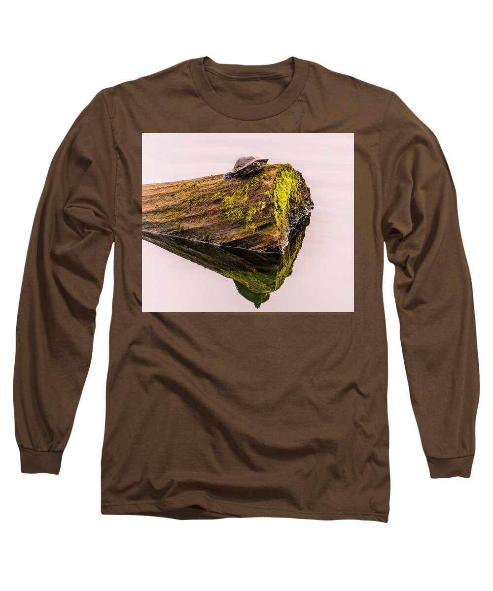 Turtles All The Way Down Long Sleeve T-Shirt featuring the photograph Turtle Basking by Jerry Cahill