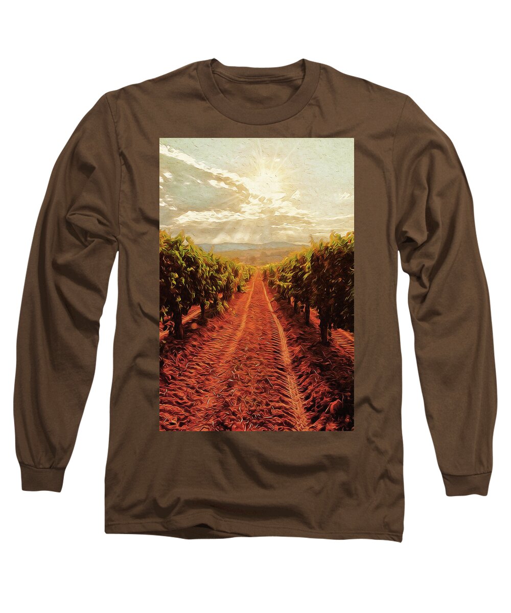 Italian Landscape Long Sleeve T-Shirt featuring the painting Tuscany vineyards - 09 by AM FineArtPrints