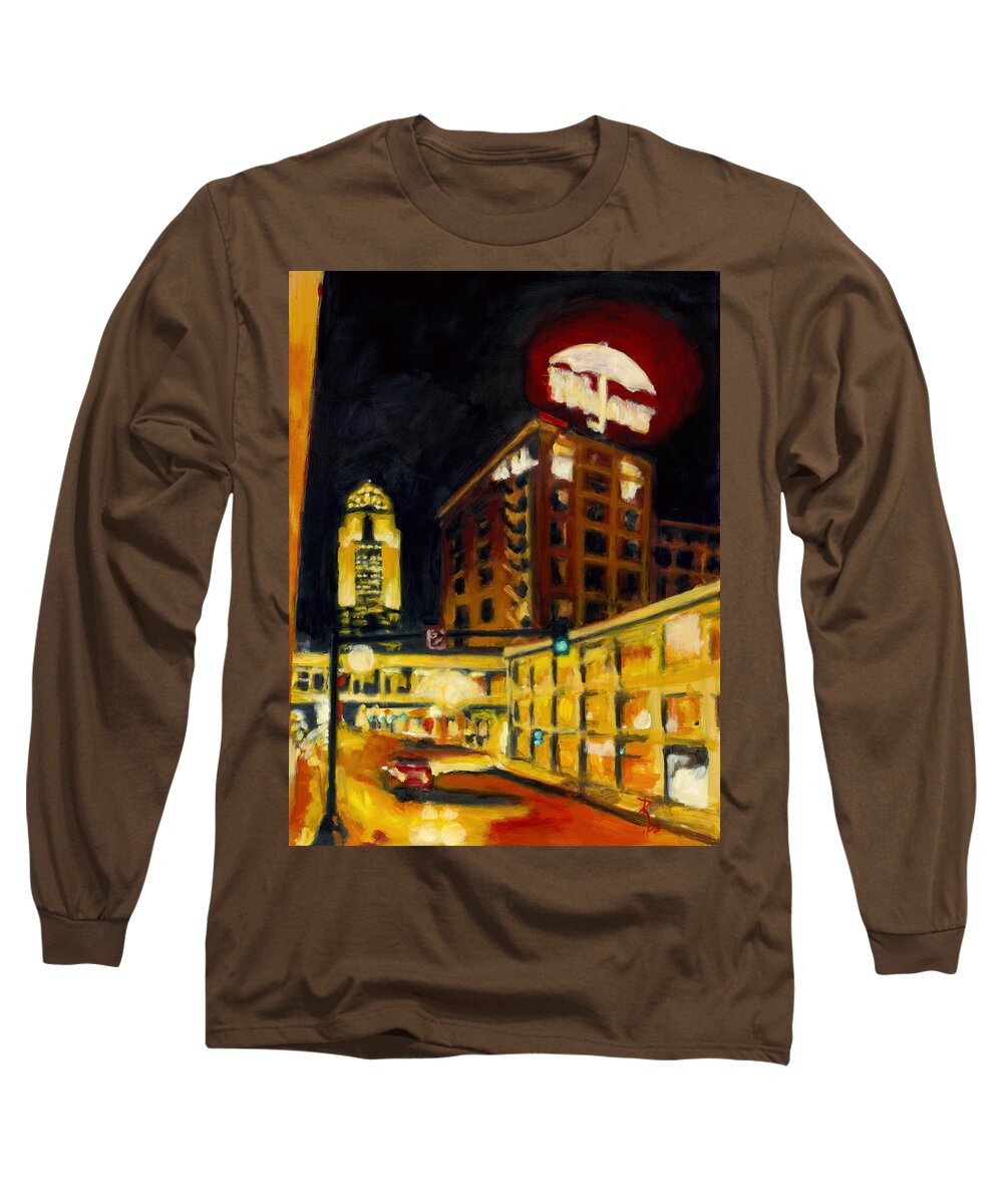 Rob Reeves Long Sleeve T-Shirt featuring the painting Untitled in Red and gold by Robert Reeves