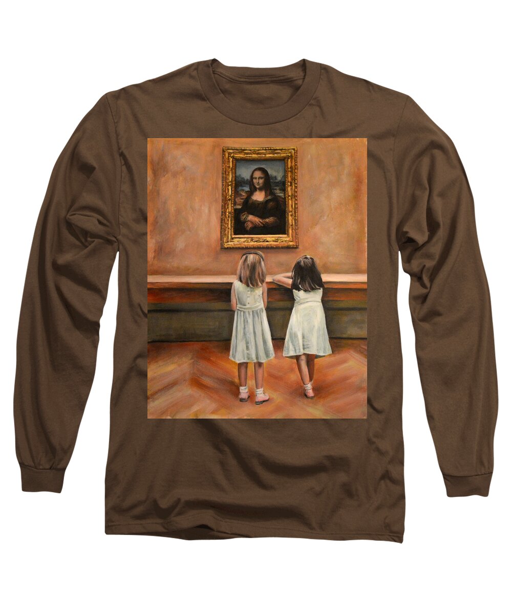 Monalisa Long Sleeve T-Shirt featuring the painting Watching Mona Lisa by Escha Van den bogerd