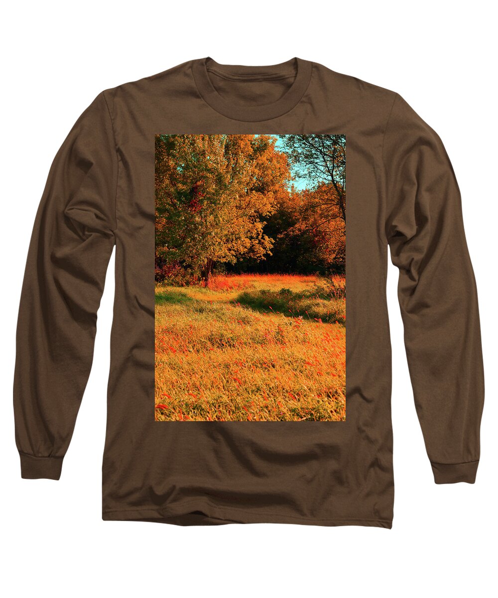 Trees Long Sleeve T-Shirt featuring the photograph Walking to the Woods by Linda L Brobeck