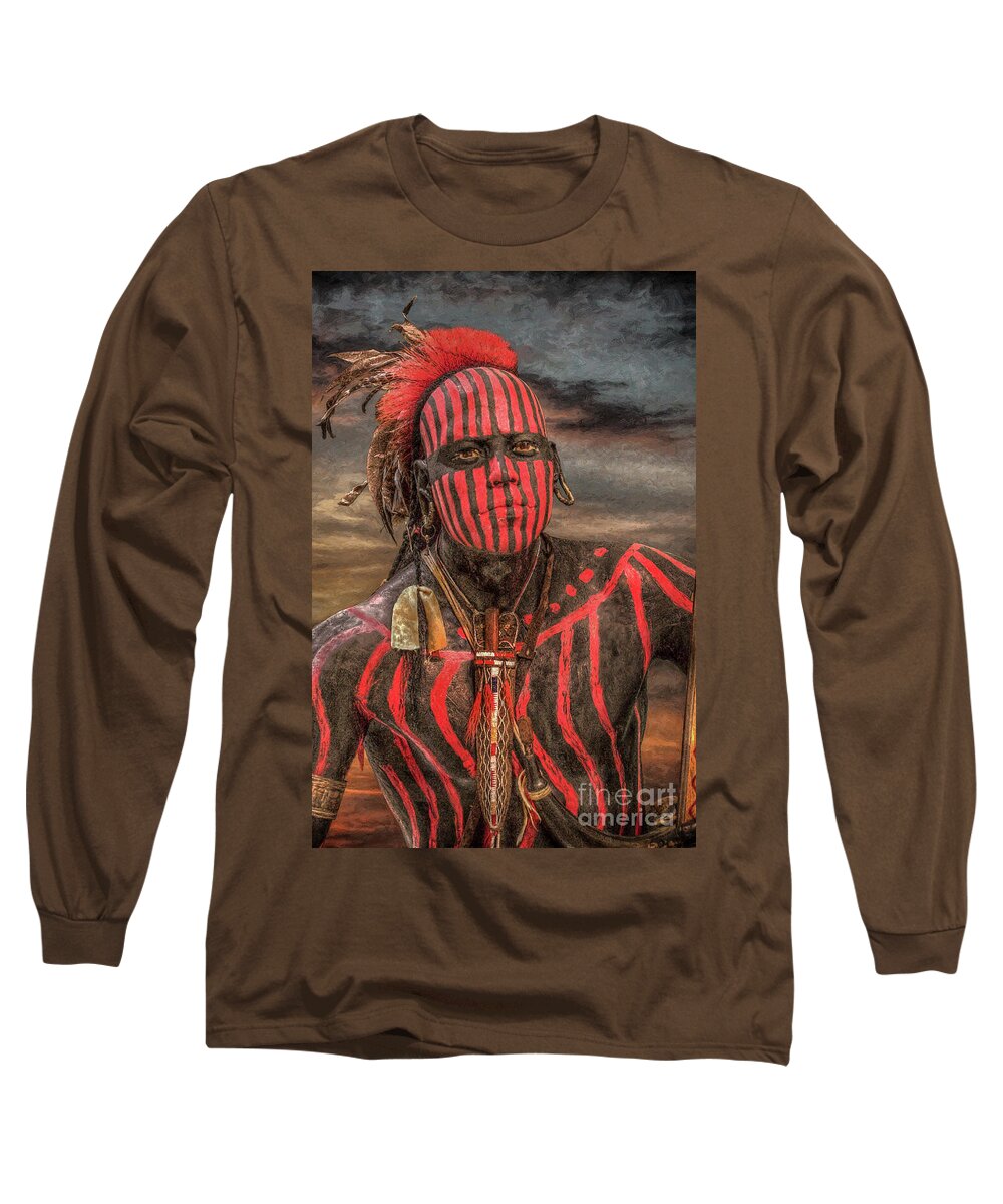 Warrior Long Sleeve T-Shirt featuring the digital art Warpath Shawnee Indian by Randy Steele