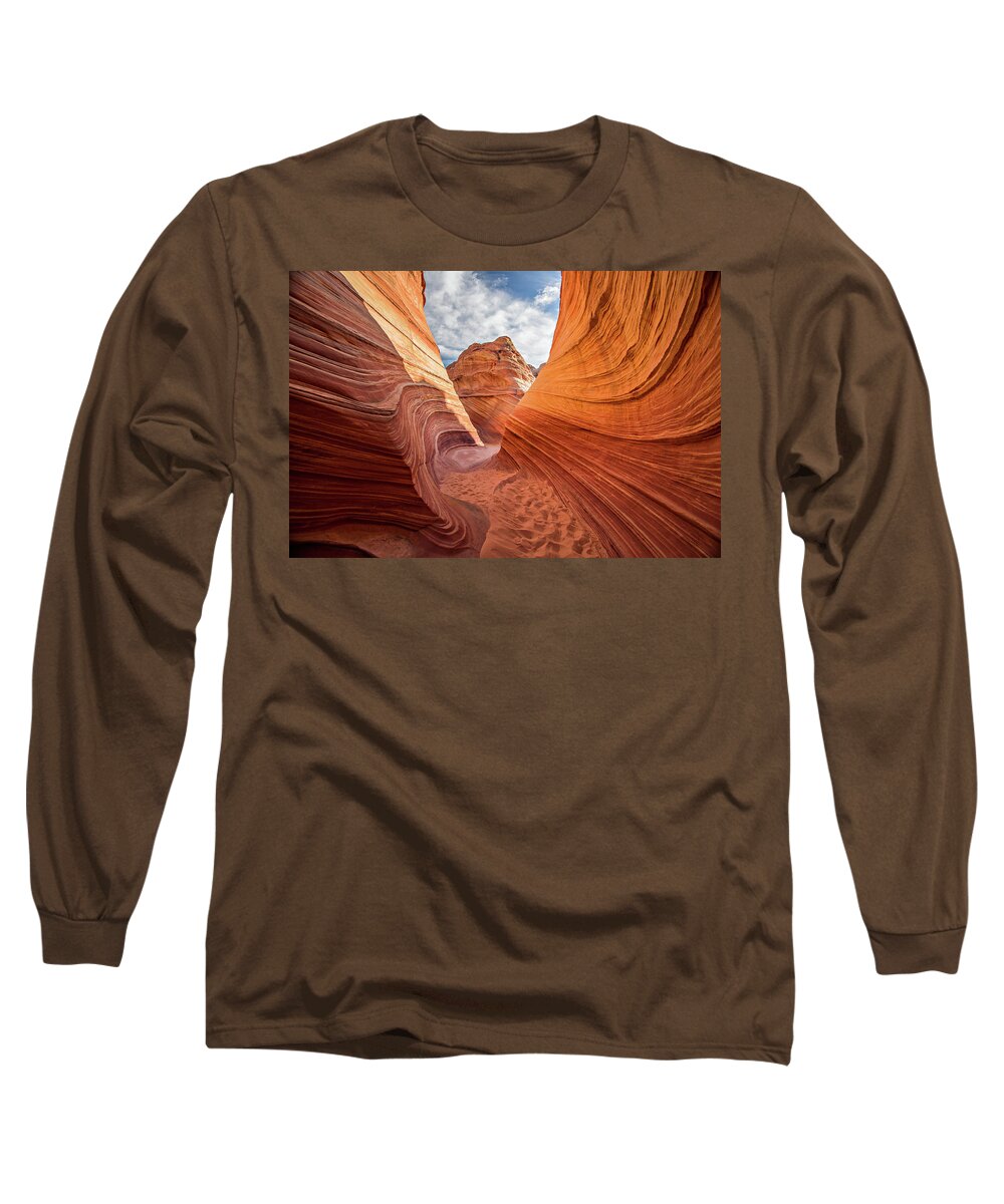The Wave Long Sleeve T-Shirt featuring the photograph Winding Stripes of Sandstone by Wesley Aston