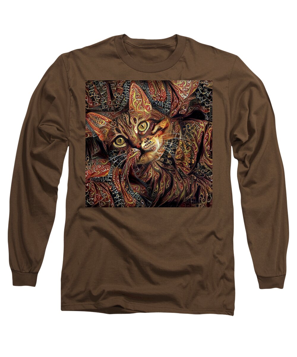 Cat Long Sleeve T-Shirt featuring the digital art A Little Cinnamon by Peggy Collins