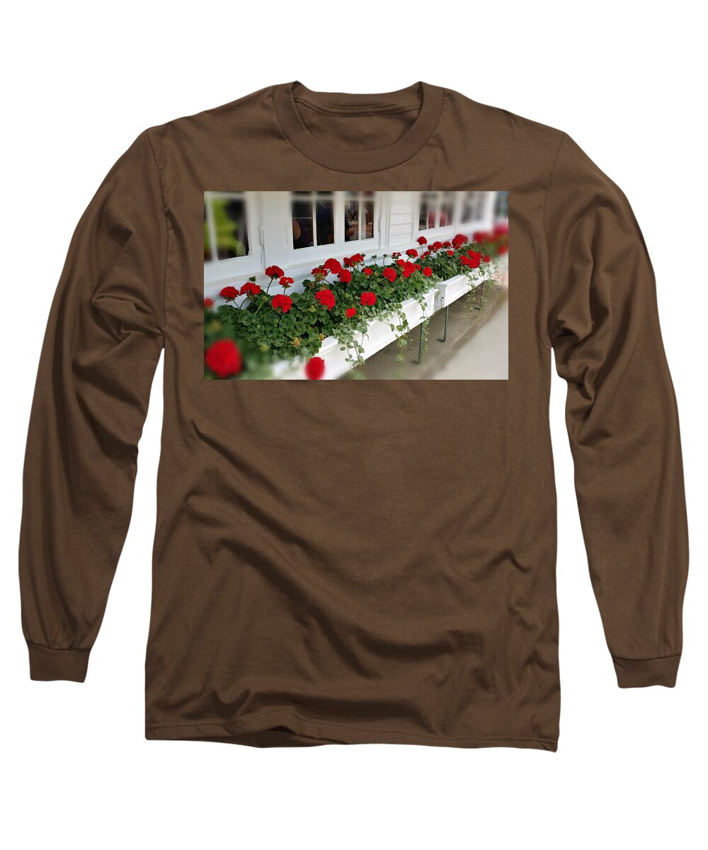 Geranium Long Sleeve T-Shirt featuring the photograph A Touch of Red by Vicky Edgerly
