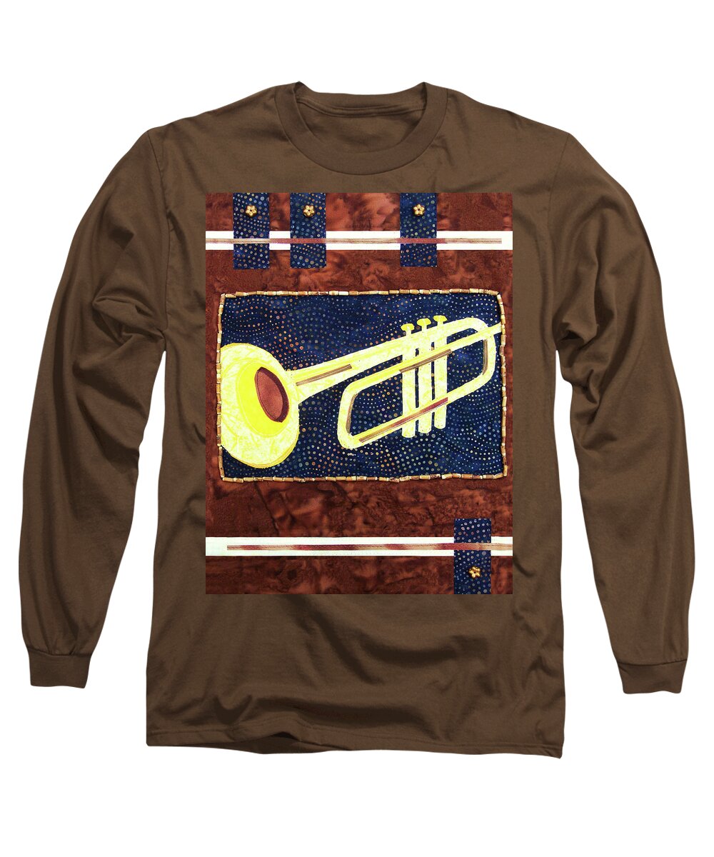 Trumpet Long Sleeve T-Shirt featuring the tapestry - textile All That Jazz Trumpet by Pam Geisel