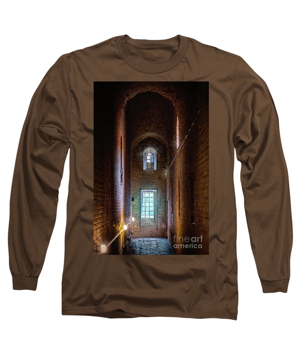 An Entrance To The Casemates Of The Medieval Castle By Marina Usmanskaya Long Sleeve T-Shirt featuring the mixed media An entrance to the casemates of the medieval castle by Marina Usmanskaya