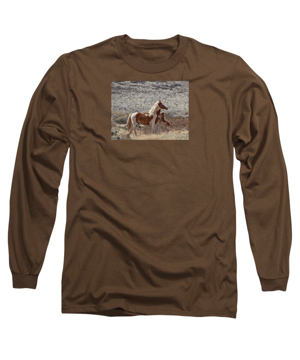 Nevada Long Sleeve T-Shirt featuring the photograph Beautiful wild Paint mare and foal by Waterdancer