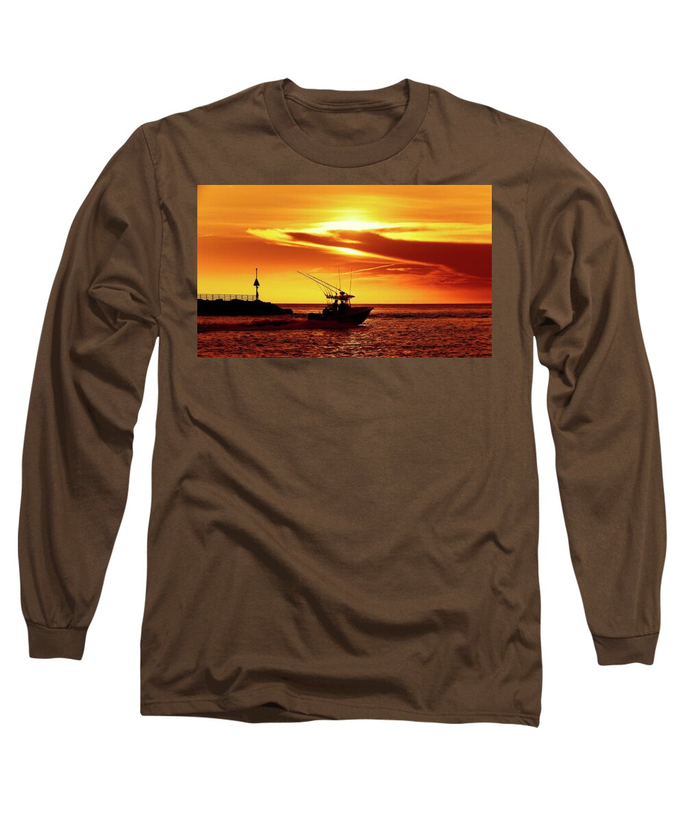 Jupiter Long Sleeve T-Shirt featuring the photograph Boat Headed Out of Jupiter Inlet by Steve DaPonte