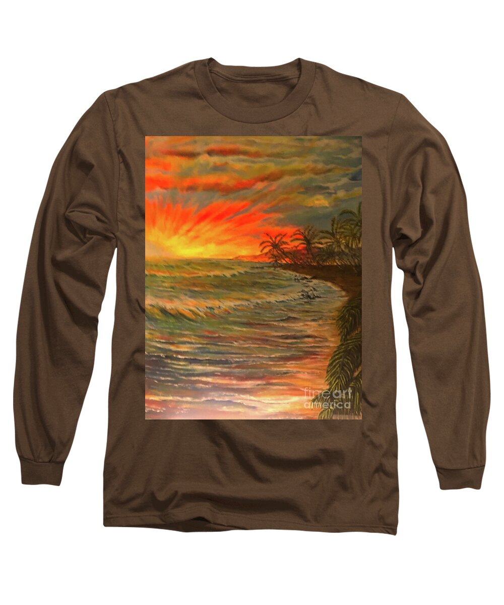 Brilliant Sunset Long Sleeve T-Shirt featuring the painting Napo'o 'ana o ka la Kahakai by Michael Silbaugh