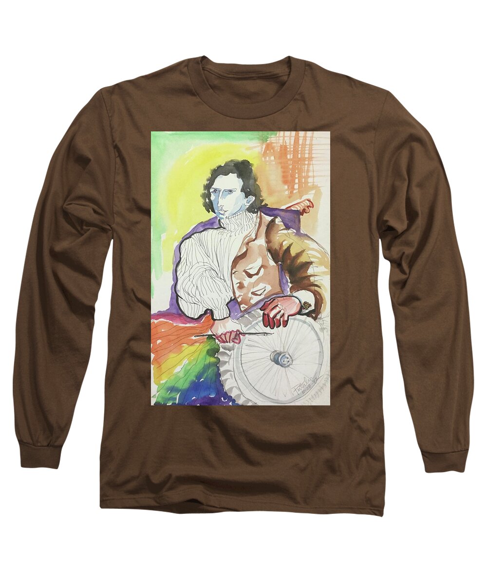 Ricardosart37 Long Sleeve T-Shirt featuring the painting Celebrating My Right Hand by Ricardo Penalver deceased