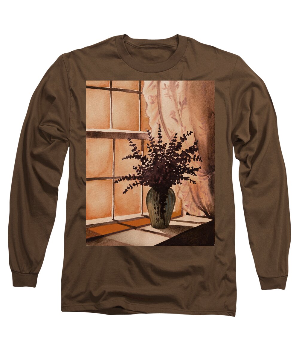 Still Life Long Sleeve T-Shirt featuring the painting Eucalyptus in Window by Heidi E Nelson
