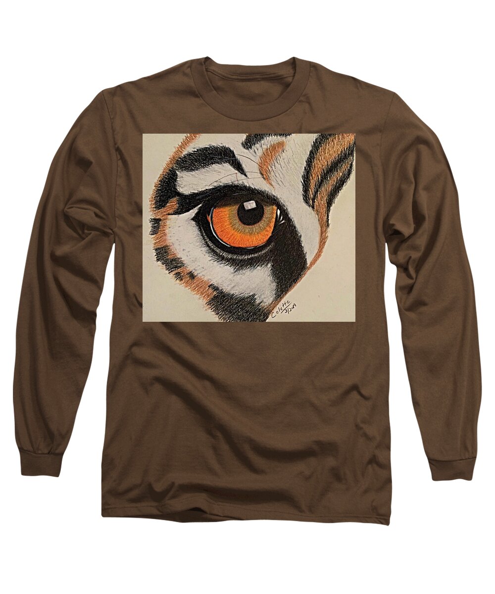 Tiger Eye Long Sleeve T-Shirt featuring the drawing Eye of the tiger by Colette Lee