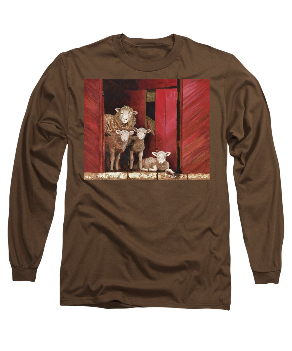 Sheep Long Sleeve T-Shirt featuring the painting Family Portrait by Megan Collins