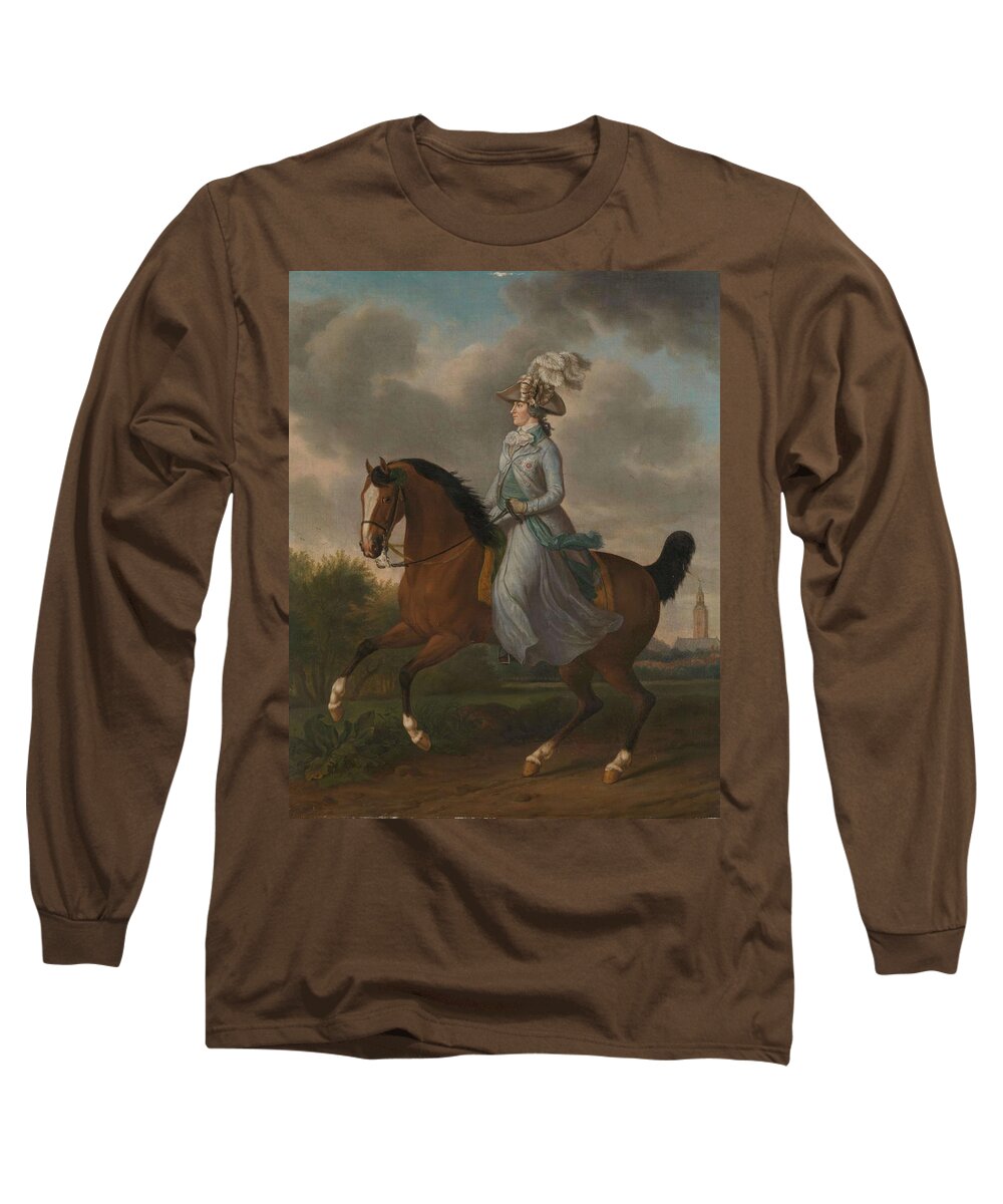 Canvas Long Sleeve T-Shirt featuring the painting Frederika Sophia Wilhelmina of Pruissia -1751-1820-, Equestrian portrait of the Wife of Prince Wi... by Tethart Philip Christian Haag
